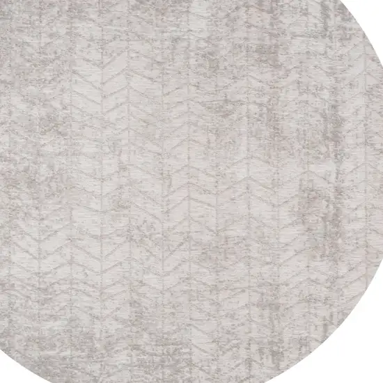 8' Gray and White Round Chevron Non Skid Area Rug Photo 5