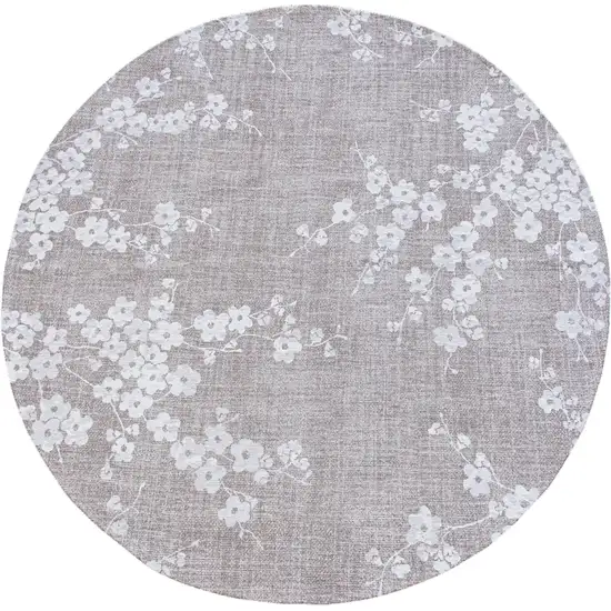 5' Gray and White Round Oriental Non Skid Area Rug Photo 2