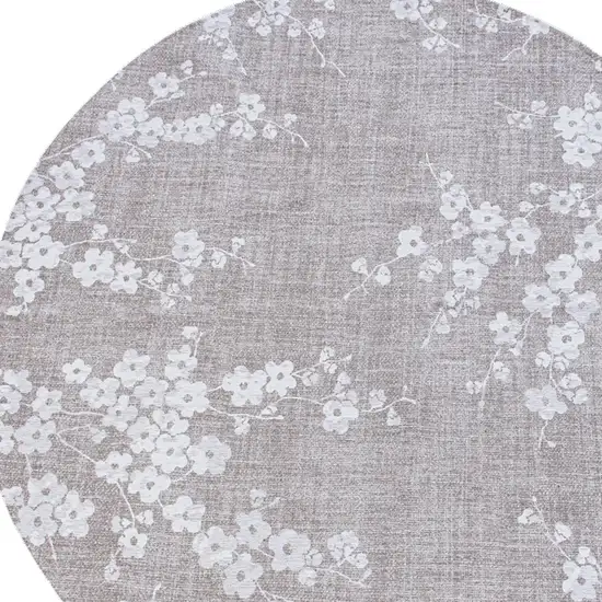 8' Gray and White Round Oriental Non Skid Area Rug Photo 5