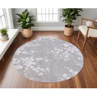 Photo of 8' Gray and White Round Oriental Non Skid Area Rug