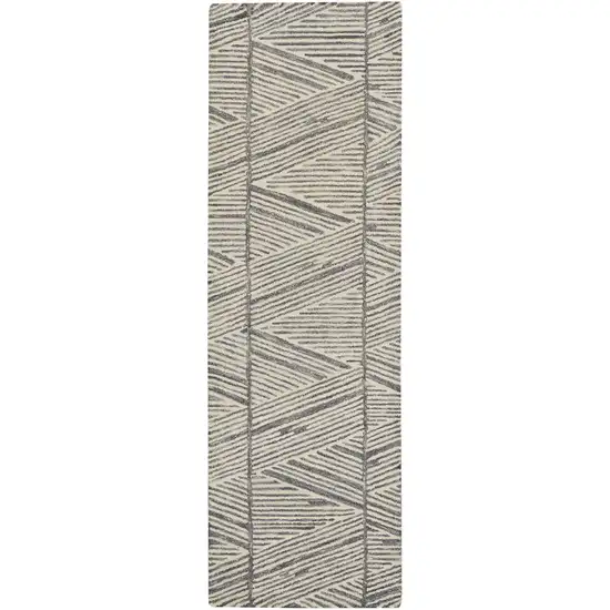 8' Gray and White Wool Abstract Runner Rug Photo 2