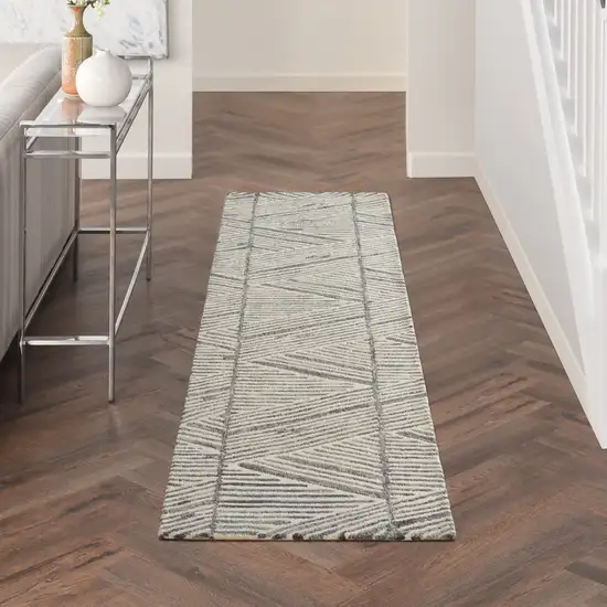 8' Gray and White Wool Abstract Runner Rug Photo 8