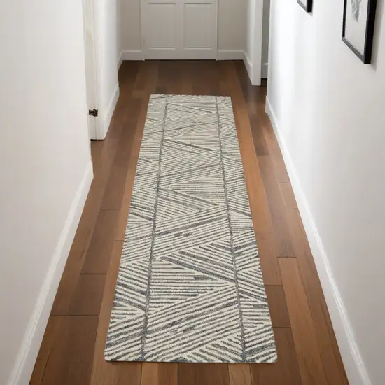 8' Gray and White Wool Abstract Runner Rug Photo 1