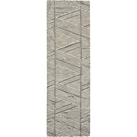 8' Gray and White Wool Abstract Runner Rug Photo 5