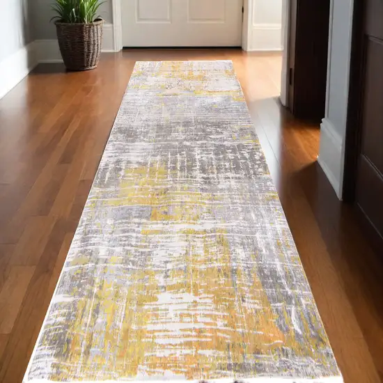 10' Gray and Yellow Abstract Non Skid Area Rug Photo 1