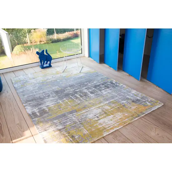 10' Gray and Yellow Abstract Non Skid Area Rug Photo 7