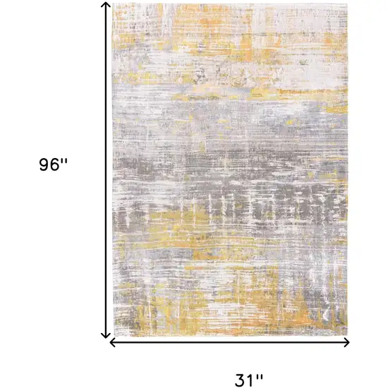 10' Gray and Yellow Abstract Non Skid Area Rug Photo 3