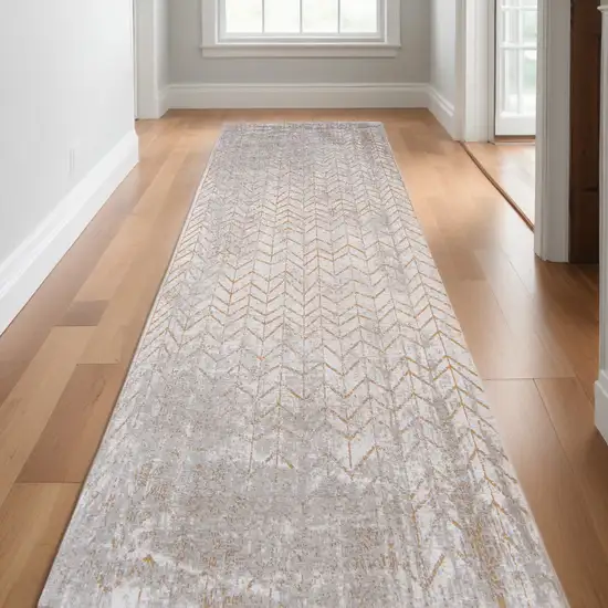 10' Gray and Yellow Chevron Non Skid Area Rug Photo 1