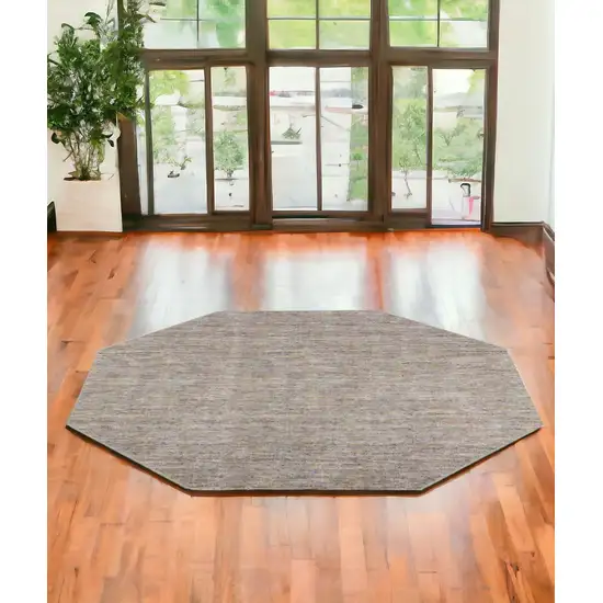 6' Gray and Yellow Octagon Wool Hand Loomed Area Rug Photo 1