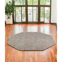 Photo of 8' Gray and Yellow Octagon Wool Hand Loomed Area Rug