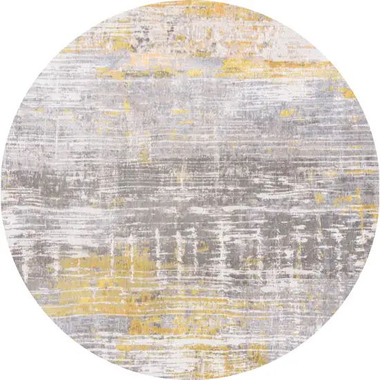 5' Gray and Yellow Round Abstract Non Skid Area Rug Photo 2