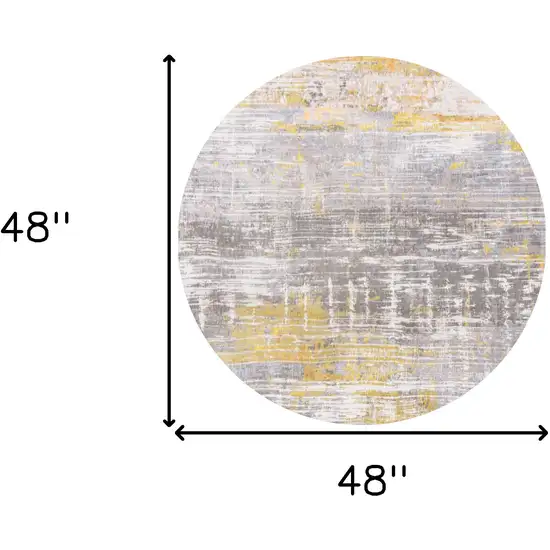 5' Gray and Yellow Round Abstract Non Skid Area Rug Photo 3