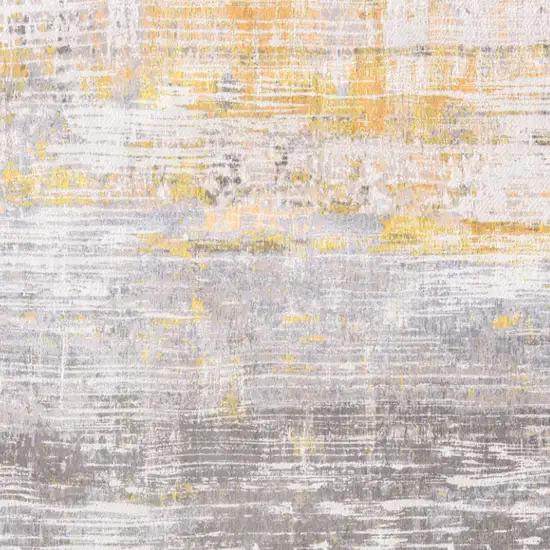 5' Gray and Yellow Round Abstract Non Skid Area Rug Photo 6