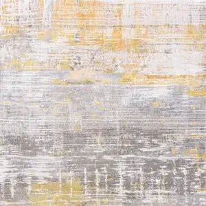 Photo of 8' Gray and Yellow Round Abstract Non Skid Area Rug