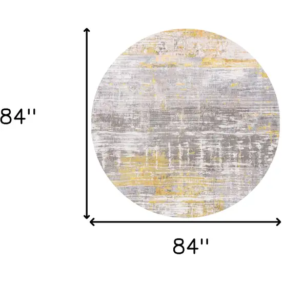 8' Gray and Yellow Round Abstract Non Skid Area Rug Photo 3