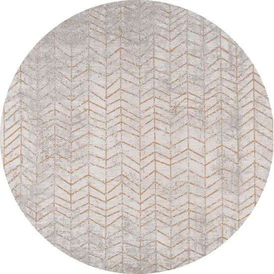 5' Gray and Yellow Round Chevron Non Skid Area Rug Photo 2