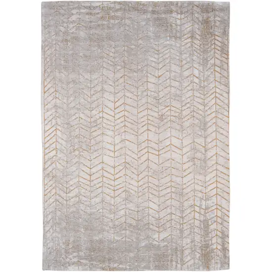 5' Gray and Yellow Round Chevron Non Skid Area Rug Photo 4