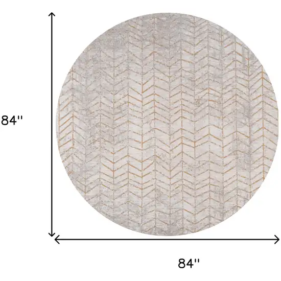 8' Gray and Yellow Round Chevron Non Skid Area Rug Photo 3