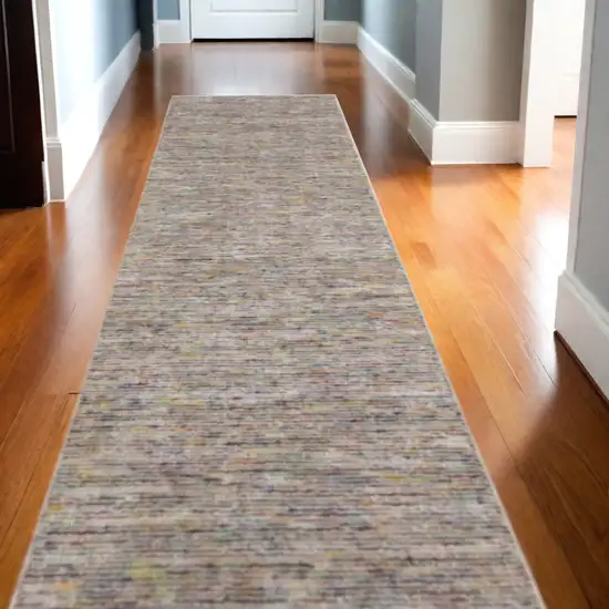 16' Gray and Yellow Wool Hand Loomed Runner Rug Photo 2