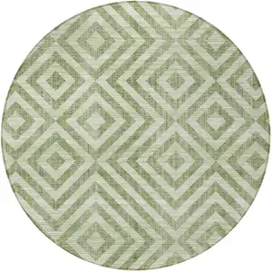 Photo of 8' Green And Beige Round Geometric Washable Indoor Outdoor Area Rug