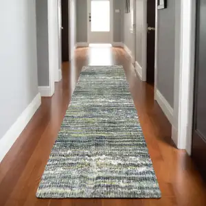 Photo of 8' Green And Blue Geometric Runner Rug