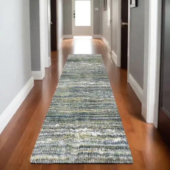 8' Green And Blue Geometric Runner Rug Photo 1