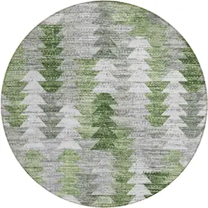 Photo of 8' Green And Fern Green Round Geometric Washable Indoor Outdoor Area Rug