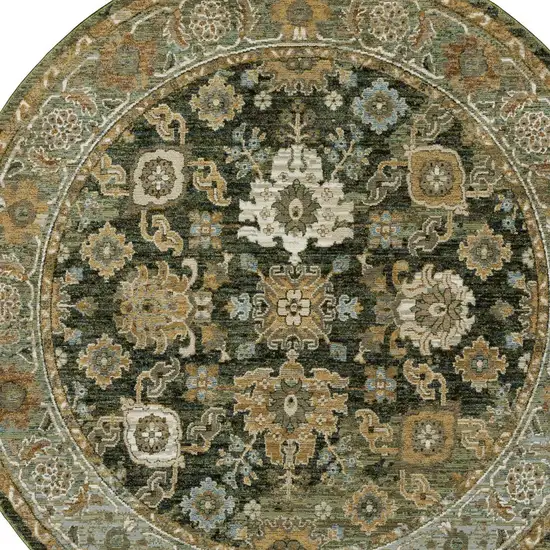 8' Green And Gold Oriental Round Rug Photo 6