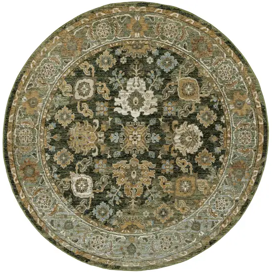 8' Green And Gold Oriental Round Rug Photo 2