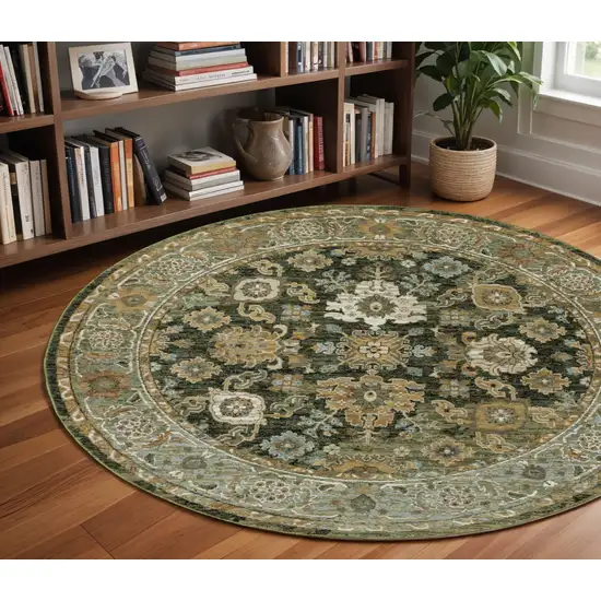 8' Green And Gold Oriental Round Rug Photo 1