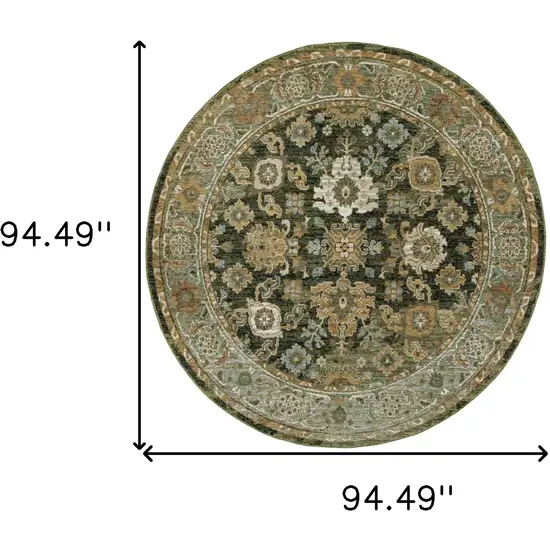 8' Green And Gold Oriental Round Rug Photo 3