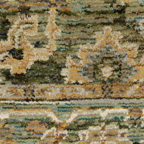 12' Green And Gold Oriental Runner Rug Photo 7