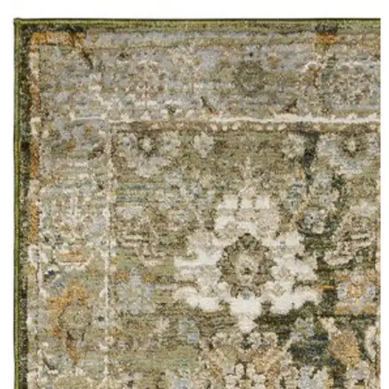 12' Green And Gold Oriental Runner Rug Photo 8