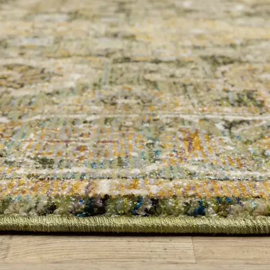 12' Green And Gold Oriental Runner Rug Photo 6