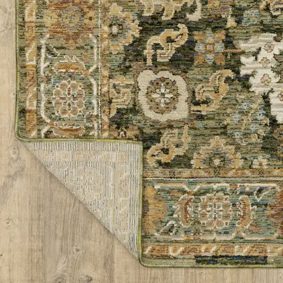 12' Green And Gold Oriental Runner Rug Photo 9