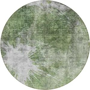 Photo of 8' Green And Gray Round Abstract Washable Indoor Outdoor Area Rug