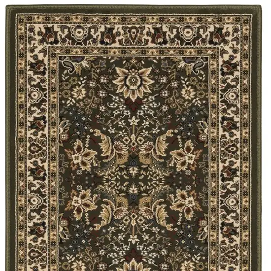 8' Green And Ivory Oriental Runner Rug Photo 5