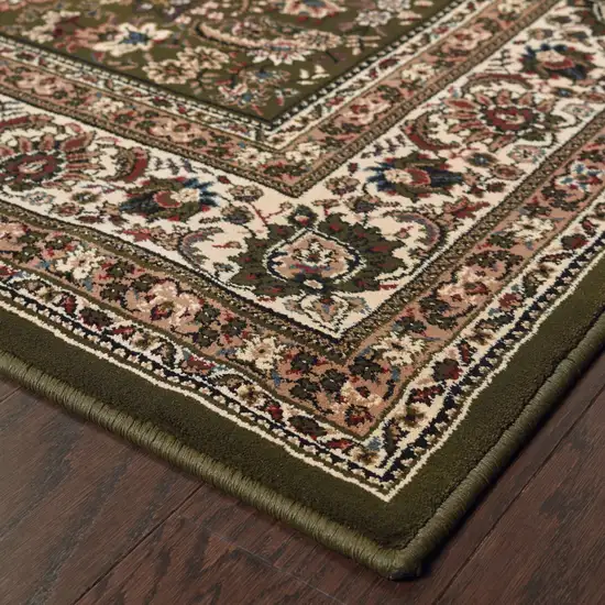 8' Green And Ivory Oriental Runner Rug Photo 6