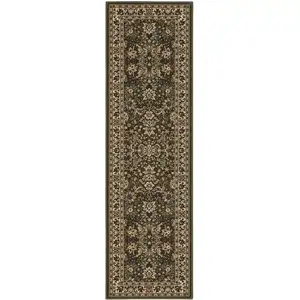 Photo of 9' Green And Ivory Oriental Runner Rug