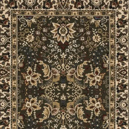 9' Green And Ivory Oriental Runner Rug Photo 5