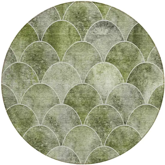 8' Green And Ivory Round Abstract Washable Indoor Outdoor Area Rug Photo 2