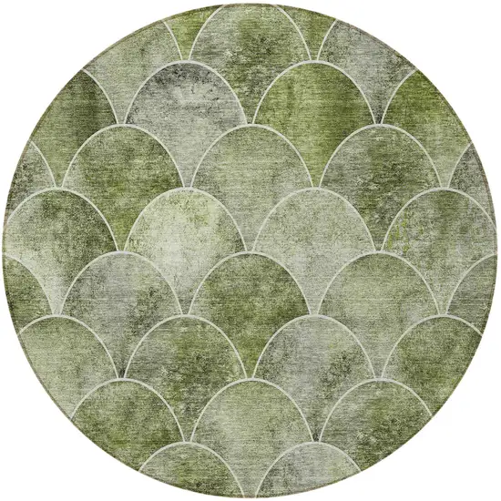 8' Green And Ivory Round Abstract Washable Indoor Outdoor Area Rug Photo 4