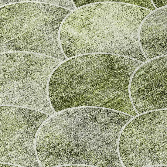 8' Green And Ivory Round Abstract Washable Indoor Outdoor Area Rug Photo 7