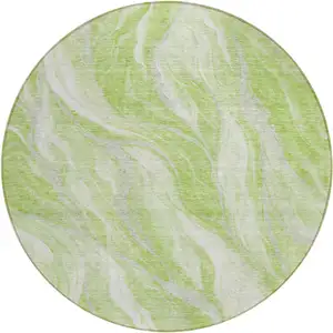 Photo of 8' Green And Ivory Round Abstract Washable Indoor Outdoor Area Rug