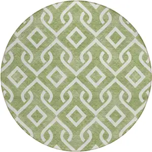 Photo of 8' Green And Ivory Round Geometric Washable Indoor Outdoor Area Rug