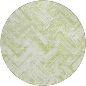 Photo of 8' Green And Ivory Round Geometric Washable Indoor Outdoor Area Rug