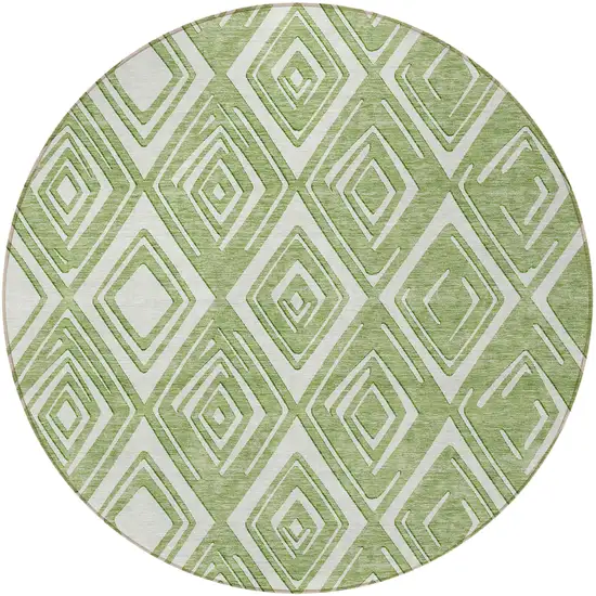 8' Green And Ivory Round Geometric Washable Indoor Outdoor Area Rug Photo 6