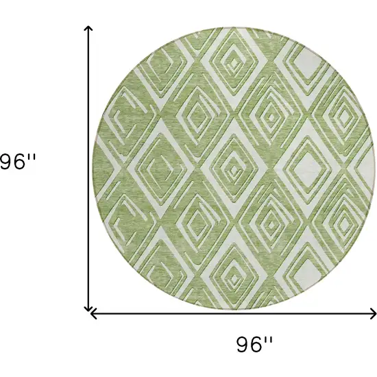 8' Green And Ivory Round Geometric Washable Indoor Outdoor Area Rug Photo 3