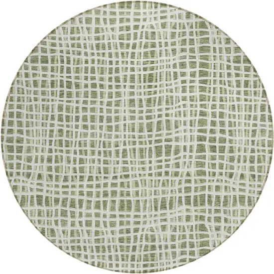 8' Green And Ivory Round Striped Washable Indoor Outdoor Area Rug Photo 1