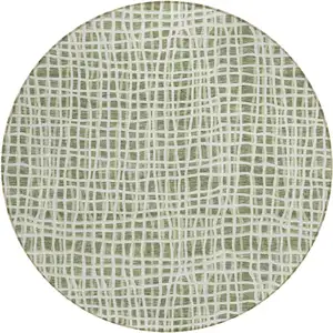 Photo of 8' Green And Ivory Round Striped Washable Indoor Outdoor Area Rug